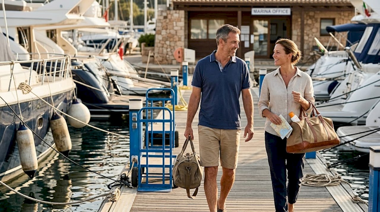 Travelers preparing for Mediterranean yacht charter
