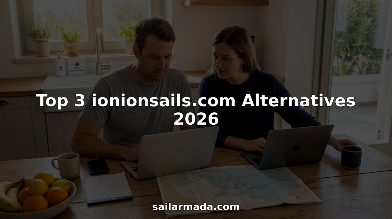 Couple planning sailing holiday with laptops and map