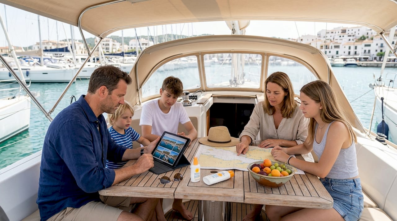 Familie de planificare excursie de navigatie pe punte velier