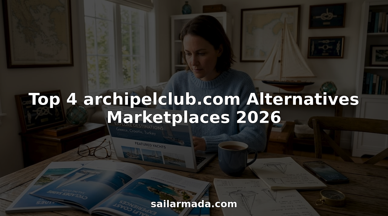Woman researching yacht rental marketplaces at kitchen table
