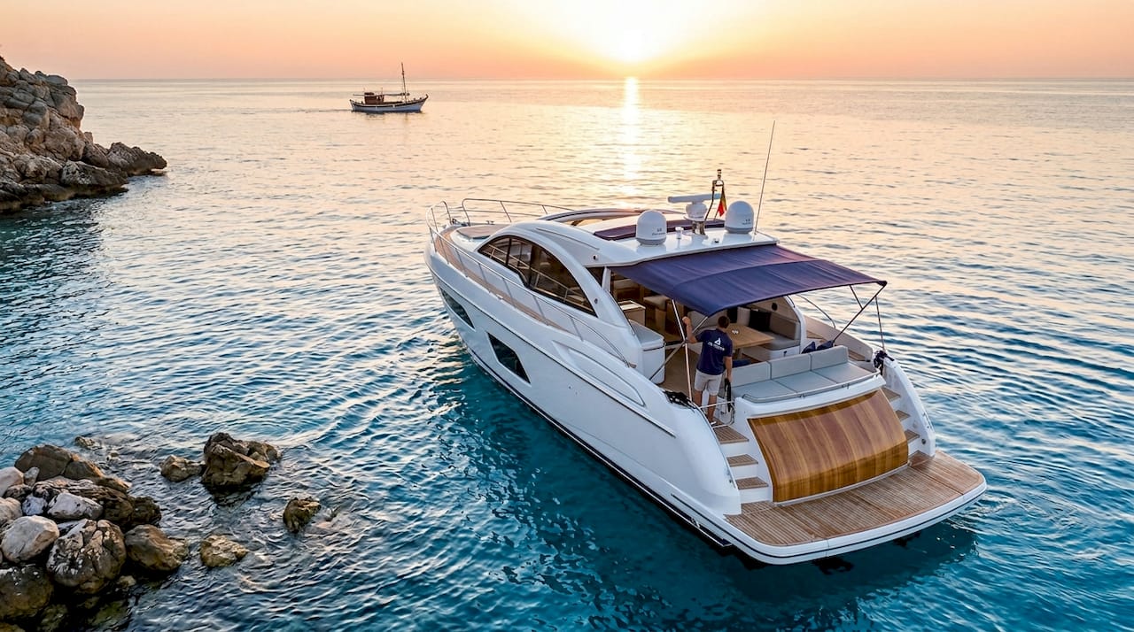 Luxury yacht sailing on calm water
