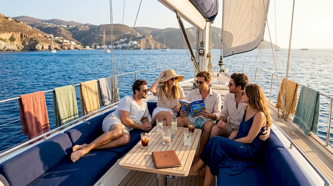 Friends relaxing on yacht deck at sea