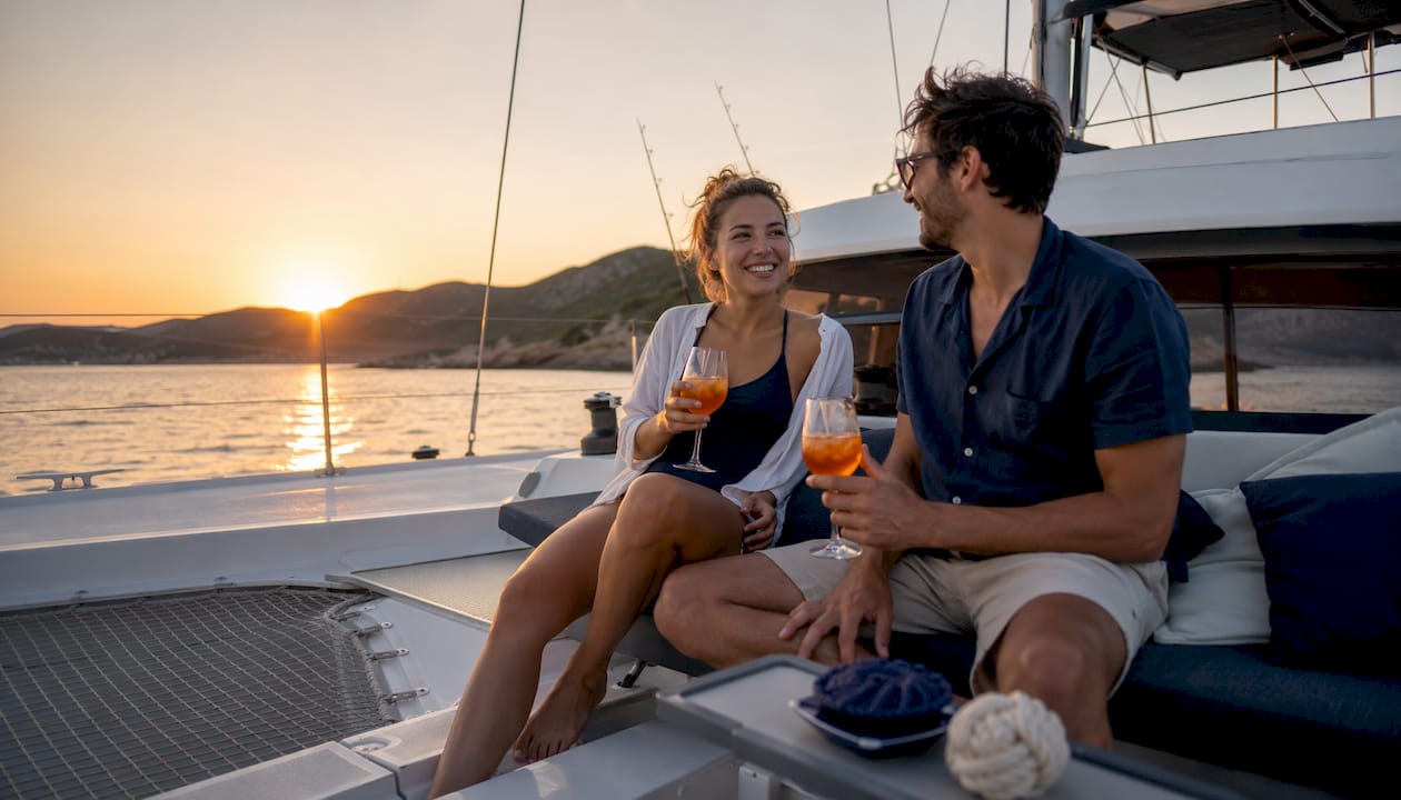 Group enjoying spacious catamaran deck