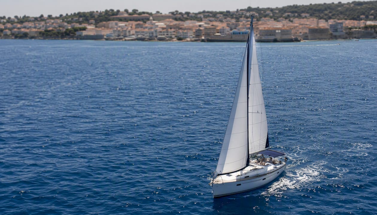 Sailing yacht cruising Mediterranean sea