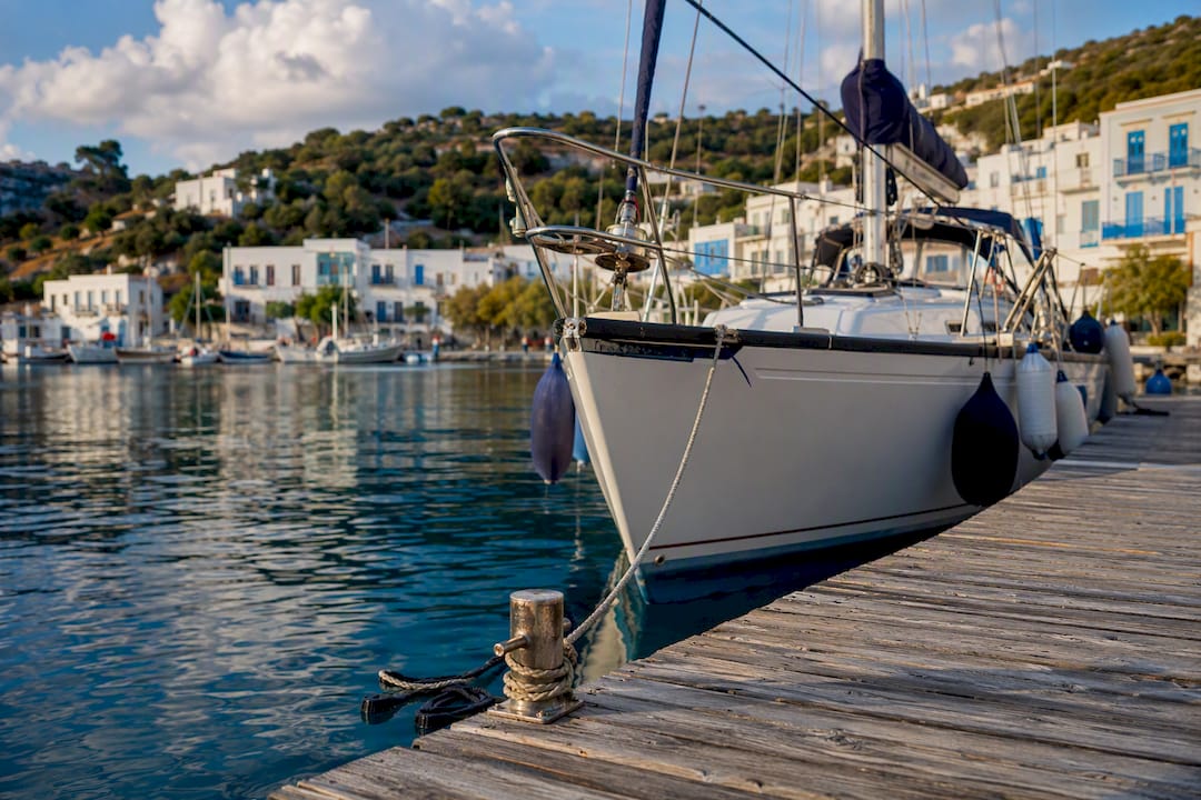 Mediterranean marina berth with mooring lines
