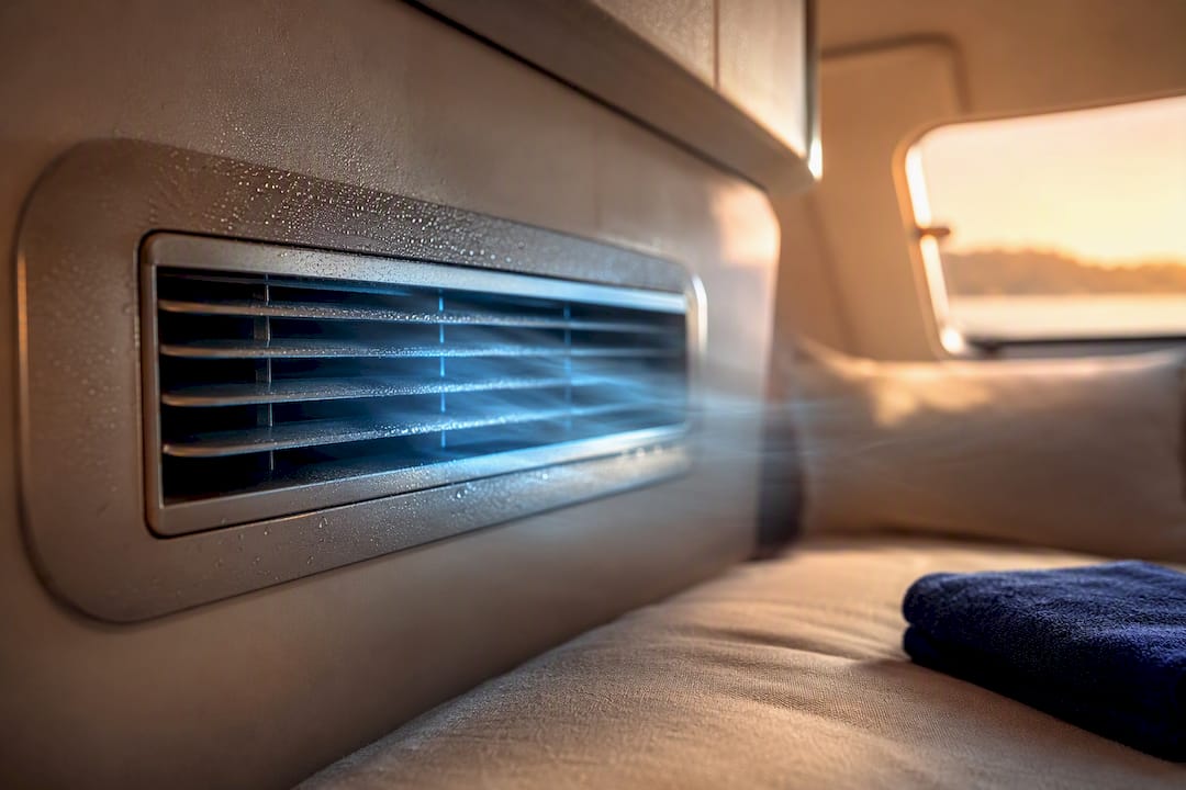Marine air-conditioning vent inside yacht cabin