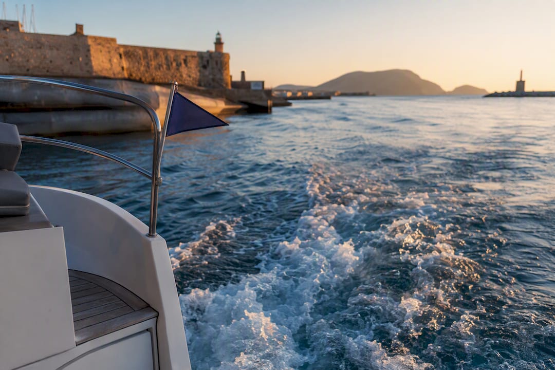 Anonymous yacht leaving Mediterranean marina
