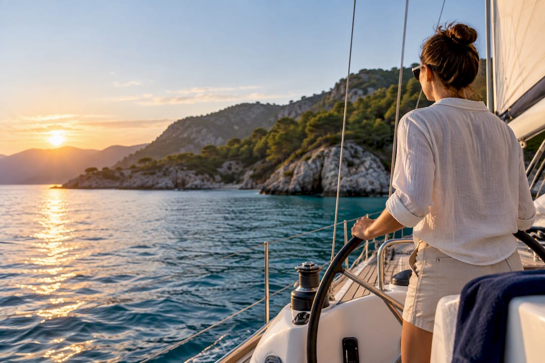Sailboat passing Turkey's turquoise coast