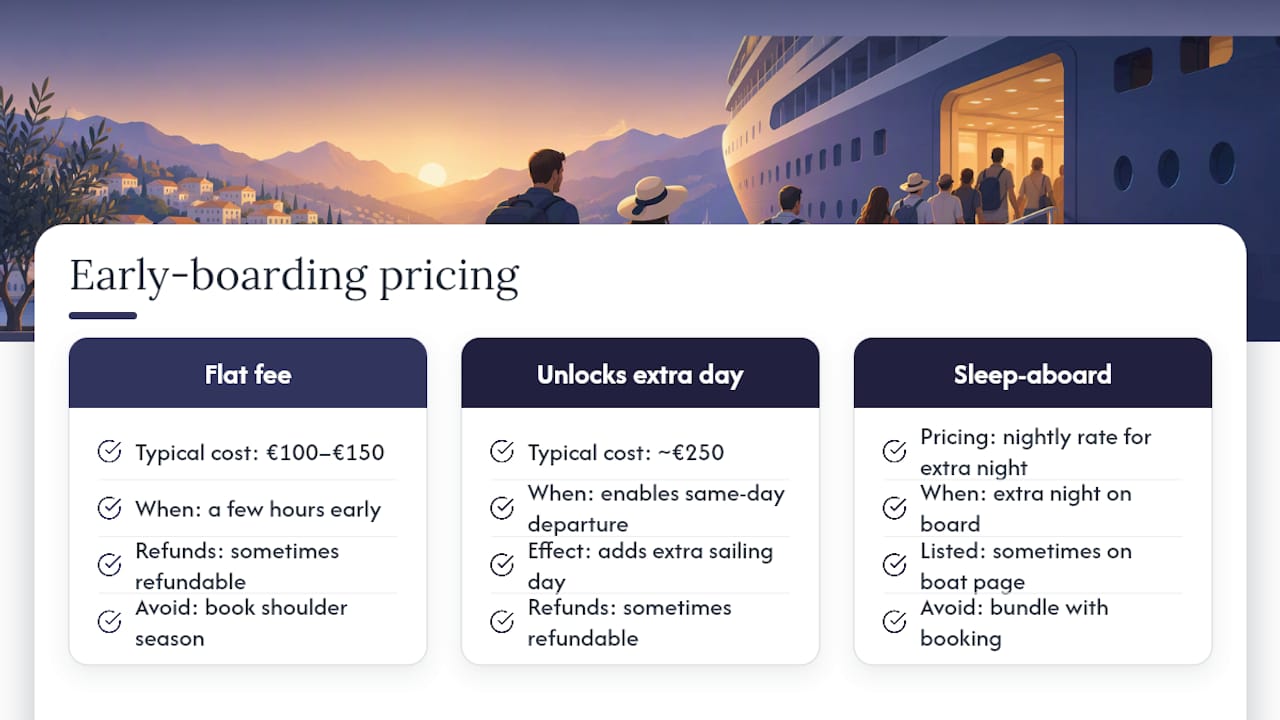Comparison of Mediterranean early boarding fees