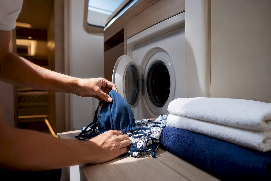Laundry being sorted aboard a yacht