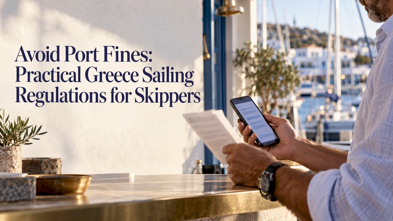 Skipper checking Greek marina documents
