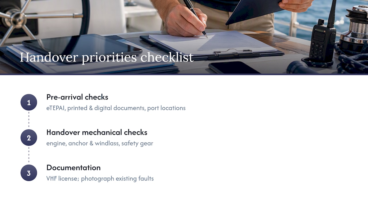 Yacht handover priorities checklist