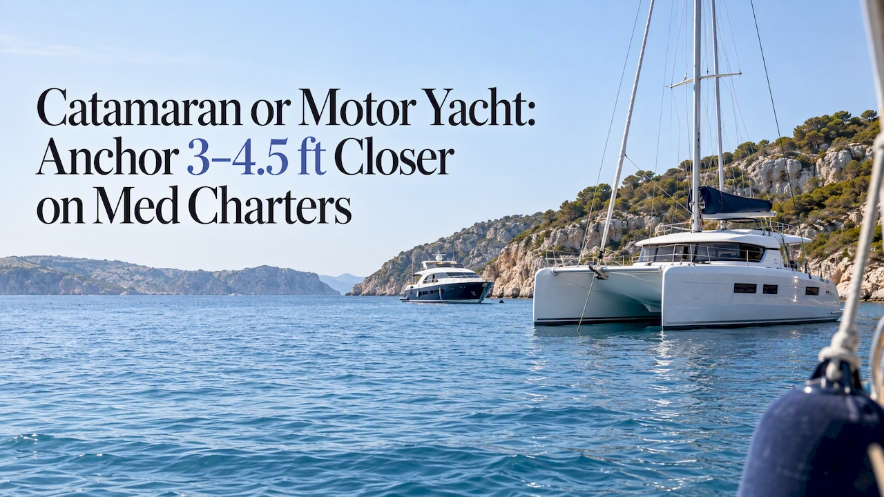 Catamaran and motor yacht at anchor