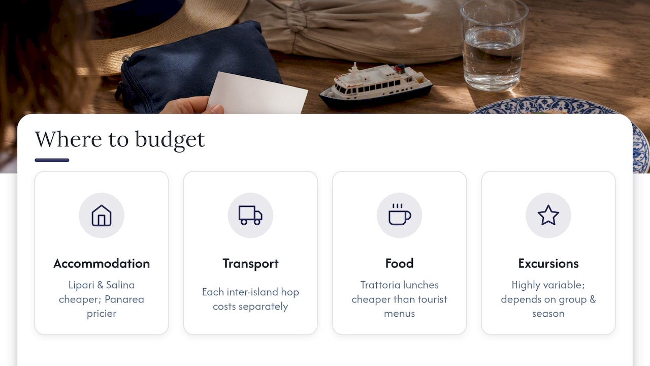 Four main Aeolian Islands trip budget categories