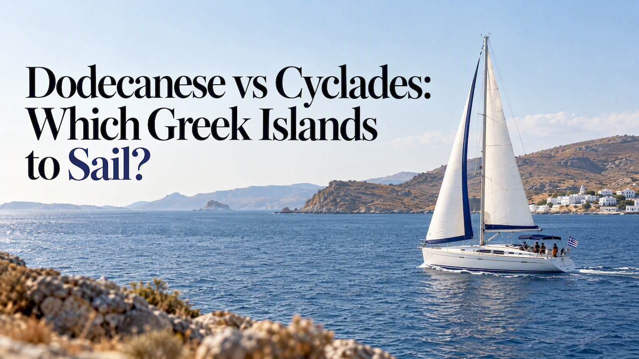 Sailing yacht crossing a Greek island channel