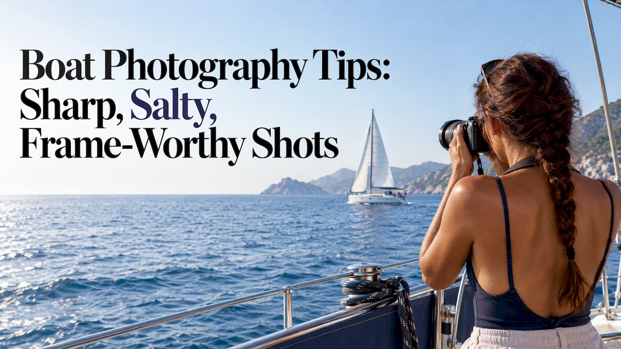 Woman photographing a sailboat from a yacht