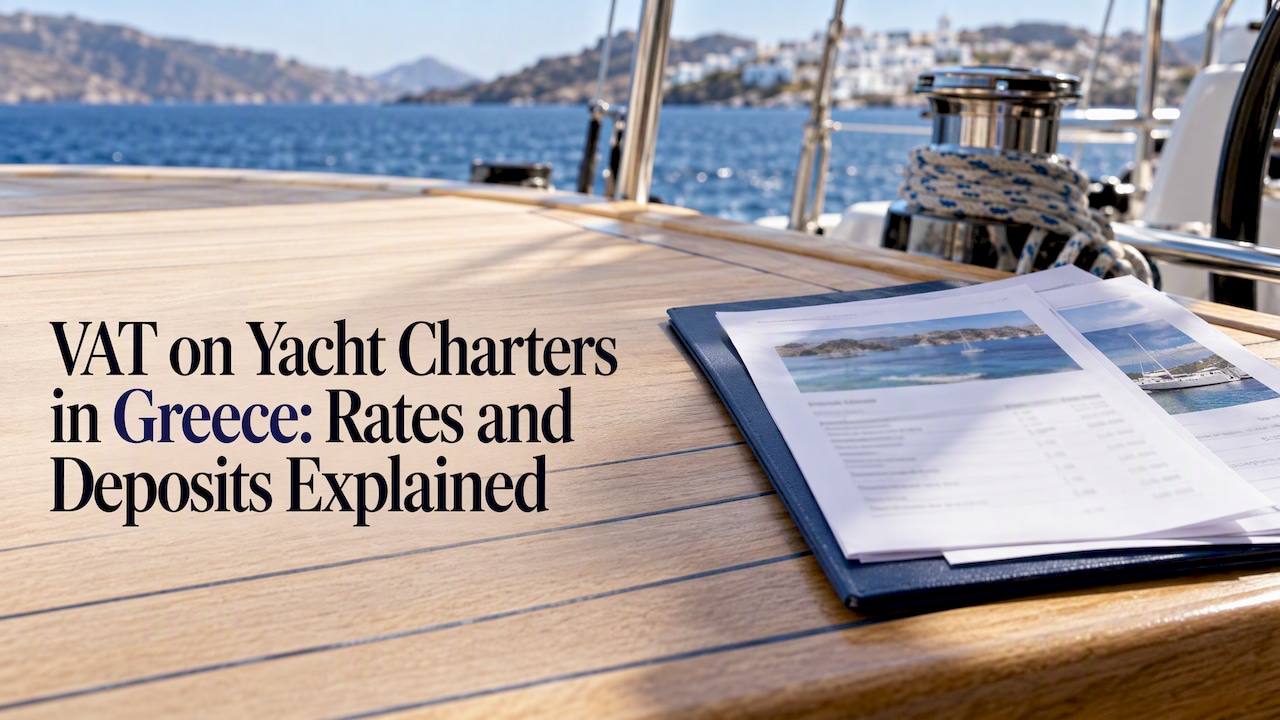 Charter quote papers on a Greek yacht chart table
