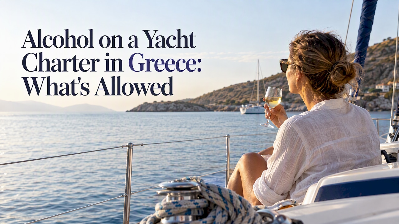 Passager en train de transporter du vin à bord d'un yacht grec amarré