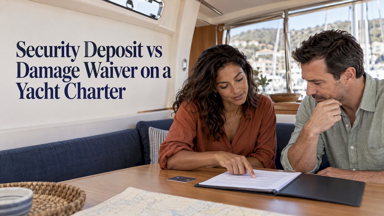 Charterers reviewing yacht damage cover terms