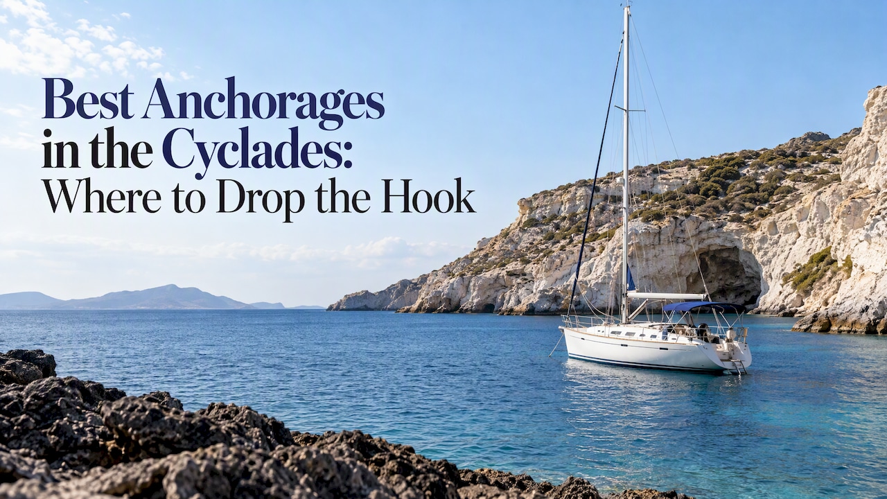 Charter sailboat anchored in a Milos cove
